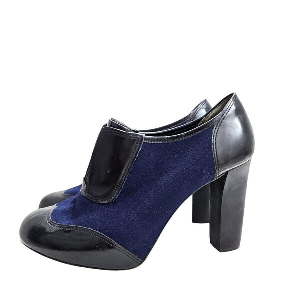 Tory Burch Ankle Wingtip Bootie Heels Navy Blue and Black - Picture 2 of 15